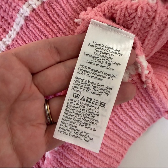 J.Crew Sweater Womens Large Pink White Chenille Striped Crewneck - Picture 5 of 8